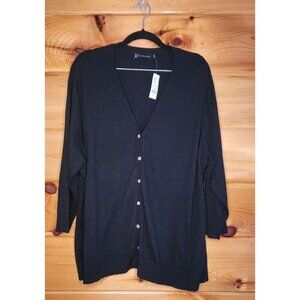 New York & Company Women's Plus Size 3X Black Cardigan Button Front V-Neck